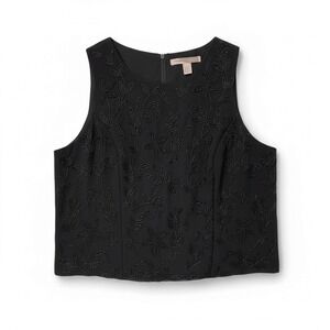 Black Beaded Floral Sleeveless Top Womens‎ L Zipper Back Evening faiycore Y2K